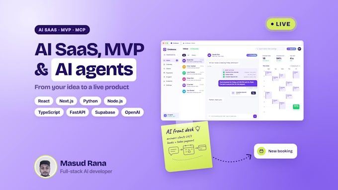 develop ai saas mvp, ai agent, mcp, ai web using react, next, python, node js