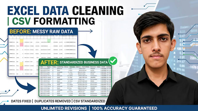clean excel databases, format CSV, and remove duplicates