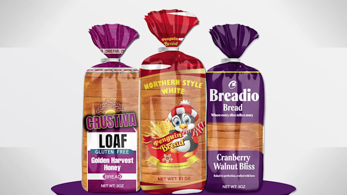 design bread packaging, cake, rusk toast label, bakery product USA, eu brands