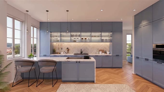 do kitchen bathroom interior design 3d rendering
