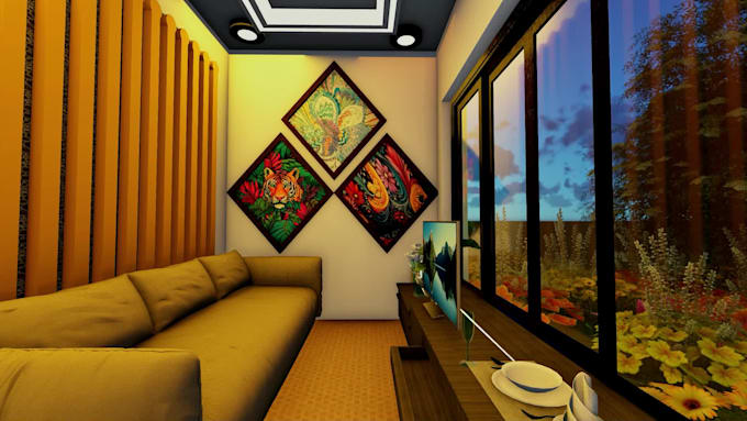 do tiny living room design in 2d and 3d
