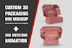 do 3d box mockup and 360 animation, box design, product packaging, mailer box