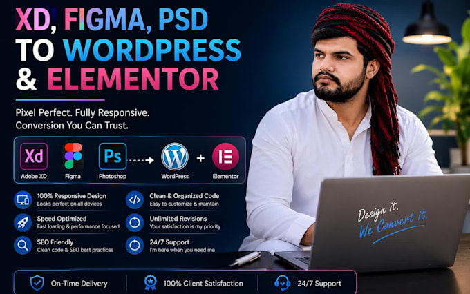 convert figma PSD xd to elementor wordpress