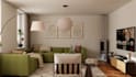 do interior decor plan with 3d model, 4k render and moodboard with shopping list