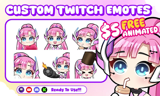 draw twitch emotes, chibi emotes, animated emotes, vtuber for stream