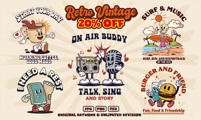 draw classic vintage retro cartoon character for mascot, t shirt, logo