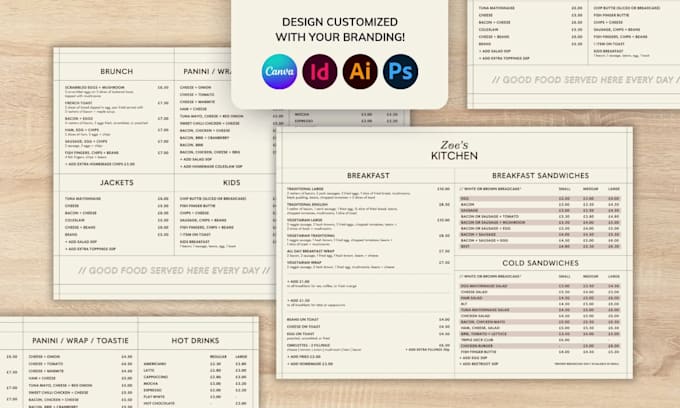 design restaurant menu price list in canva or adobe indesign for print digital