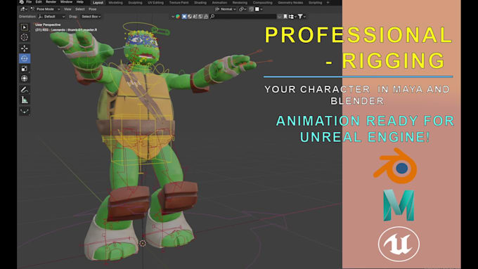 do 3d character rigging in blender for animation or games