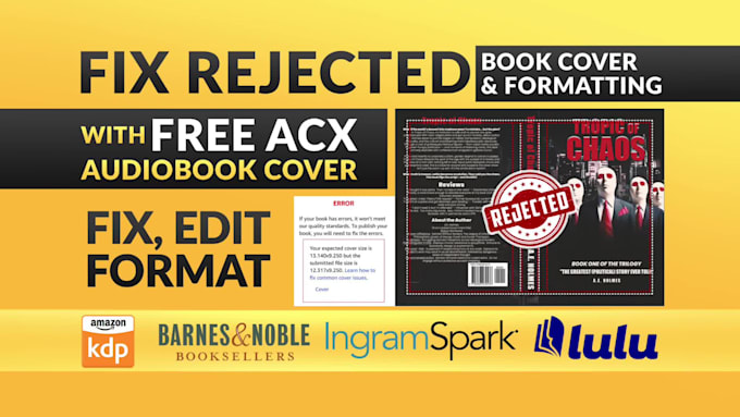 fix rejected book cover and manuscript 100 percent print ready and error free