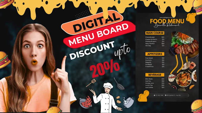 design digital menu boards or animated restaurant menus