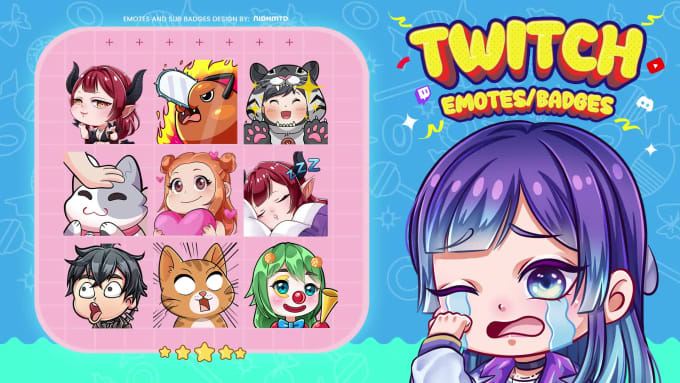 draw chibi twitch emotes, animated and sub badges for stream