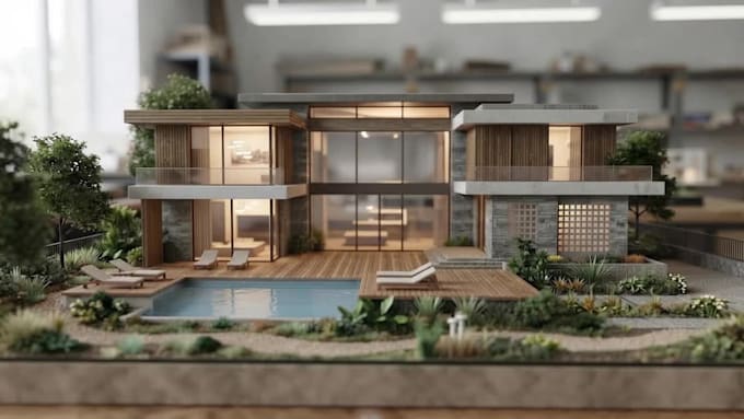 create architectural maquette, 3d house site modelling and exterior