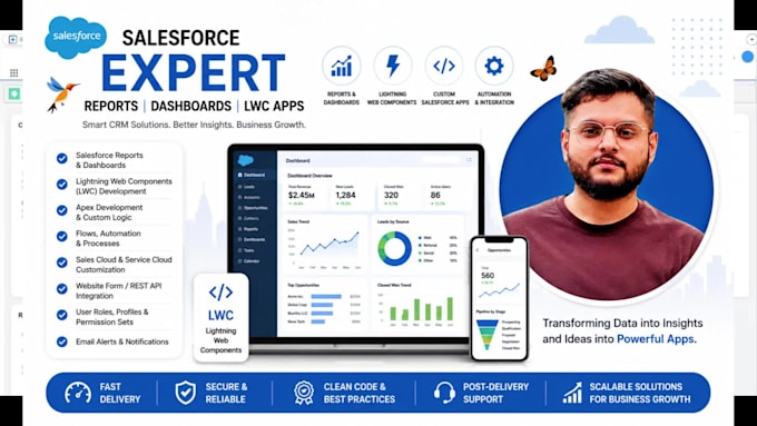 develop salesforce lwc, apex, reports and dashboards
