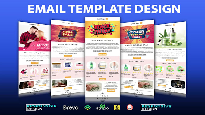 design responsive mailchimp and klaviyo email template for email marketing