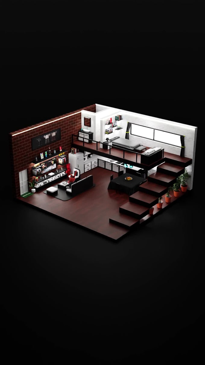 make a professional 3d isometric room or building with blender and sketchup