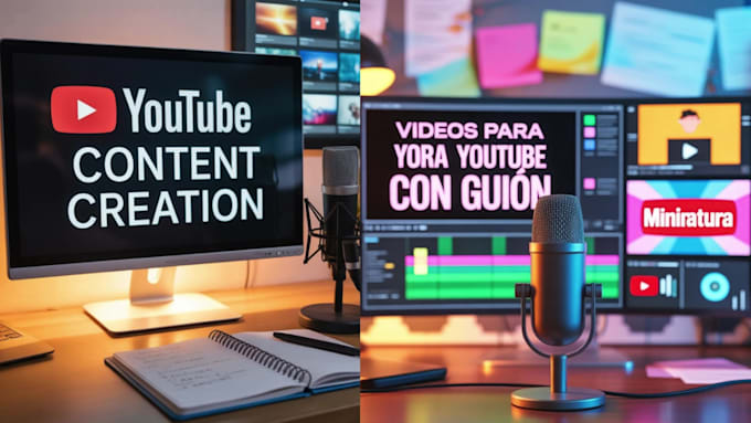 videos para, youtube con guion, voz en off, miniatura y contenido sin copyright,