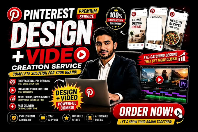 design 5 pinterest pins and promo video