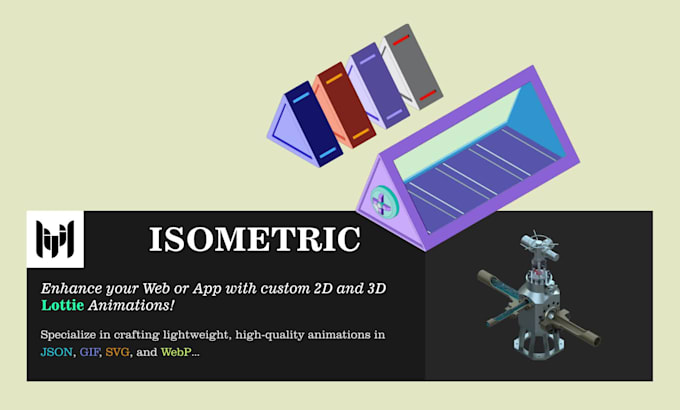 create custom isometric 2d 3d logo lottie json GIF svg UI animations for web app