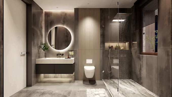 create realistic 3d bathroom interior design render