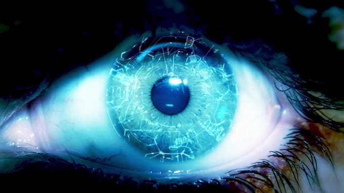 design a 3d cybernetic eye logo reveal