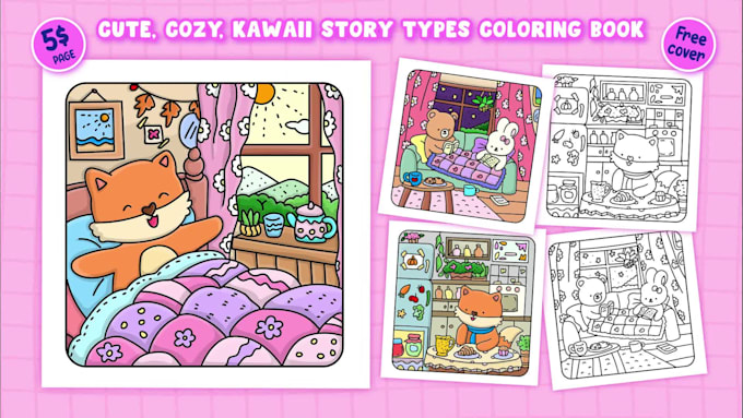 create cute, cozy, bold and easy story coloring book