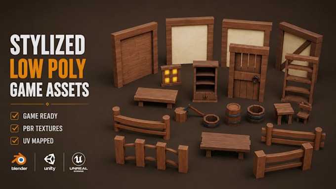 create stylized low poly 3d models, game props with textures