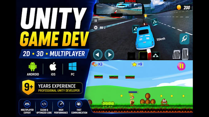 be your unity developer for multiplayer game 2d 3d in unity for mobile PC