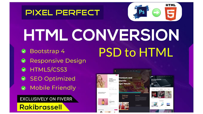 convert psd to html with responsive bootstrap4