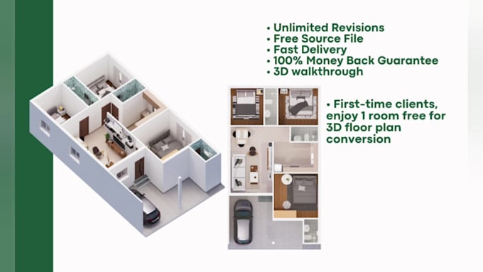 convert 2d floor plan to 3d floor plan with rendering and walkthrough