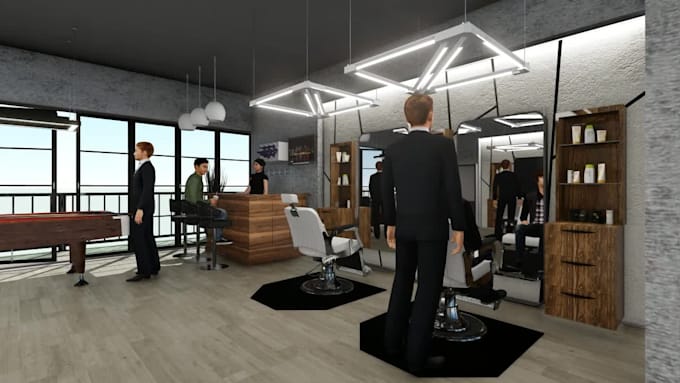 design a barbershop and rendering