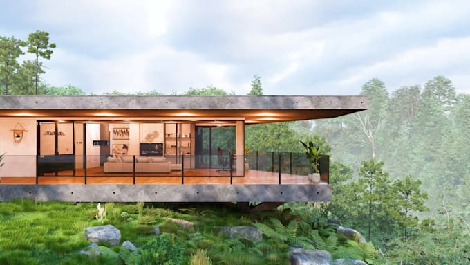 create 3d model exterior facade with realistic rendering