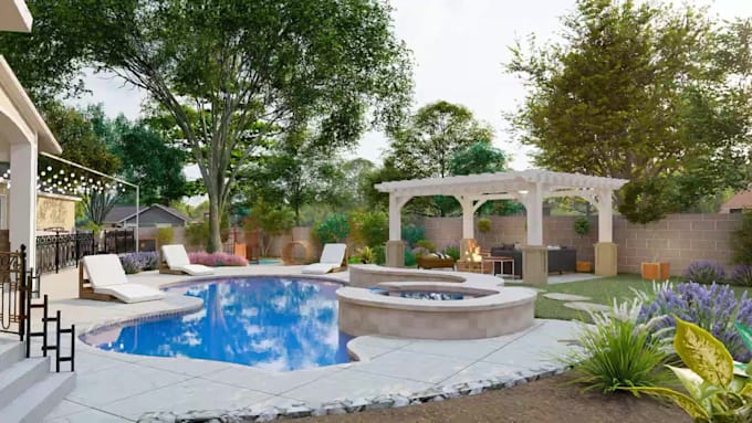 do landscape design, backyard design with 3d rendering as landscape architect