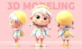 create cute 3d character modeling, printing, game model blender in cartoon style