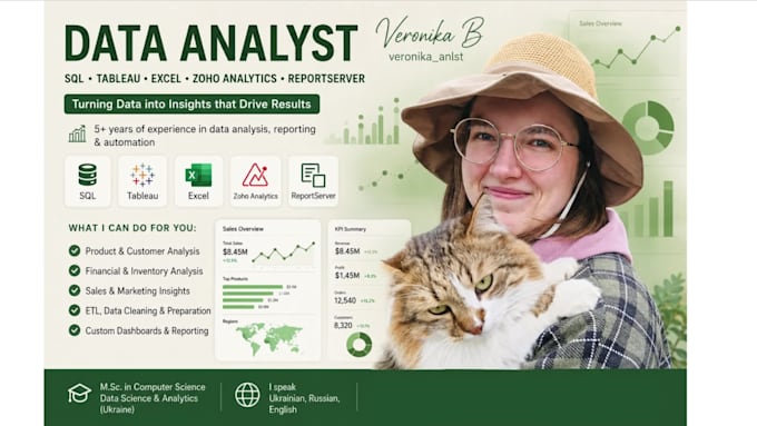 do data analysis using sql, zoho analytics, tableau