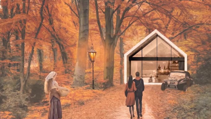 create architectural collage presentation with photoshop