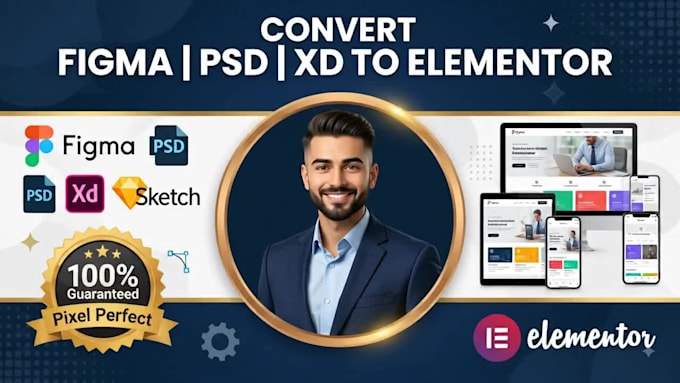 convert figma, PSD, or xd to elementor wordpress website