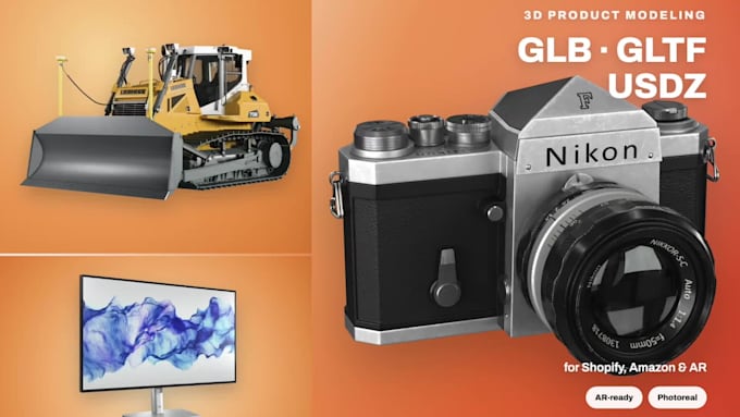 create 3d glb, gltf, usdz models for shopify, amazon and ar