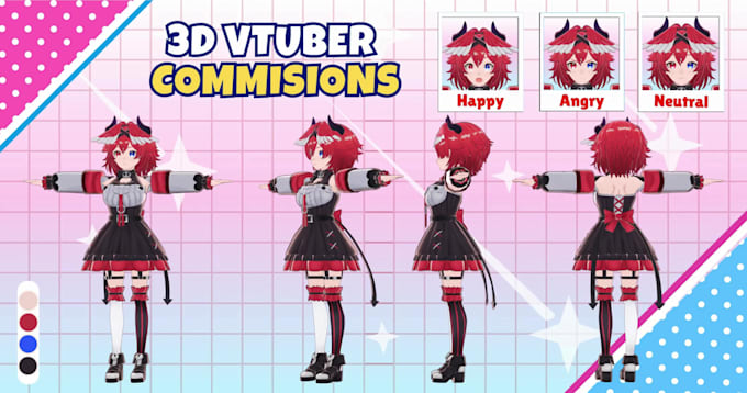 create 3d character for 3d vtuber, vrchat, rigging, 3d model, anime and 3d vroid