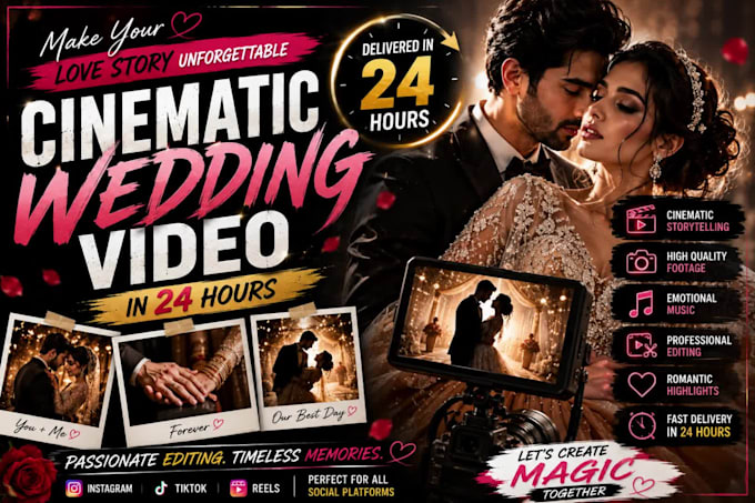 create a romantic cinematic wedding video in 24 hours