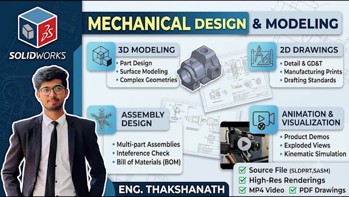 do 3d modeling, rendering, fem analysis, and motion videos in solidworks