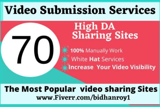 make manually video submission on the top 70 most visited websites