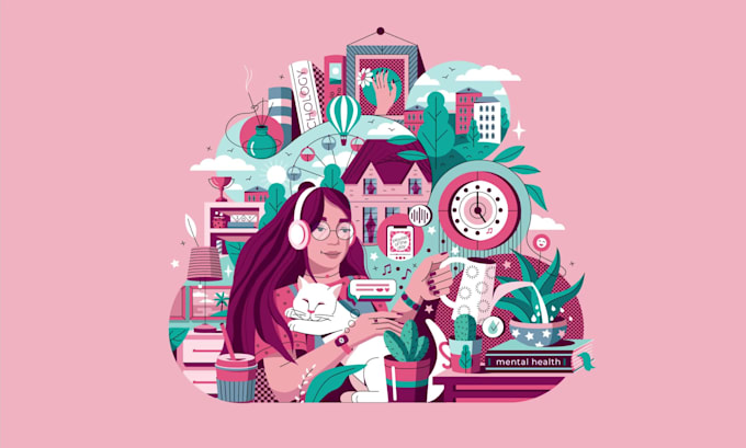 unique design a flat illustration with people for app, web or book cover