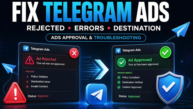 fix telegram ads, rejected ads, ad destination error and forex ads issues