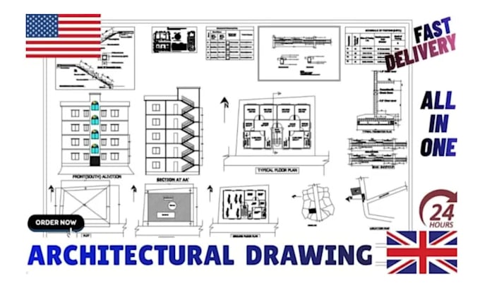 draw autocad 2d architectural house plans with dimensions