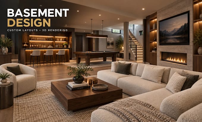 create custom basement designs with realistic 3d visualization and rendering