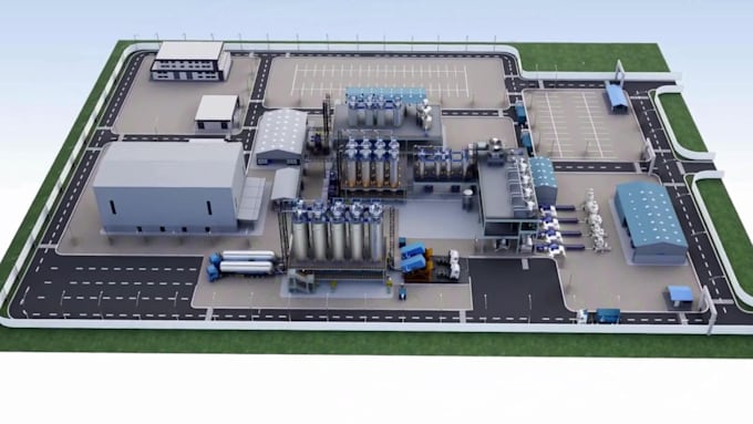 create 3d industrial animation factory plant process material handling equipment