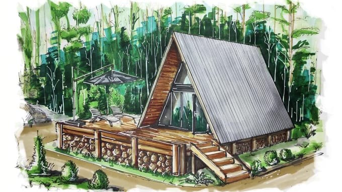 draw an architectural sketch for commercial use