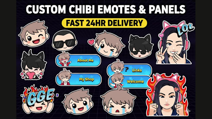 draw cute custom twitch emotes discord stickers