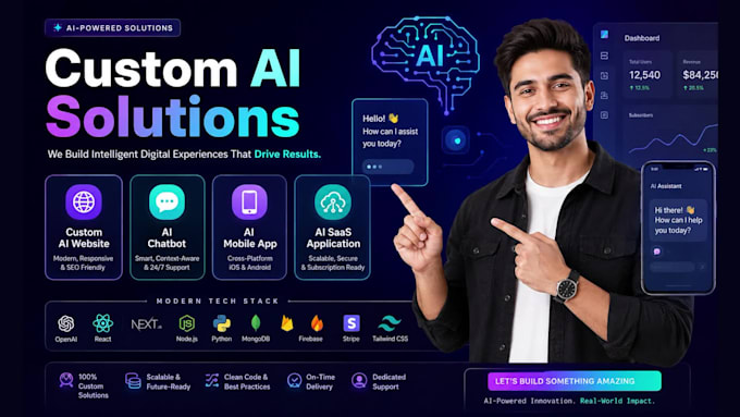 develop custom ai website, ai chatbot, ai mobile app and ai saas application
