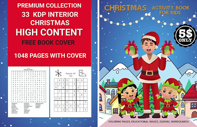 Provide 30 editable christmas coloring and activity book for kids,kdp ...